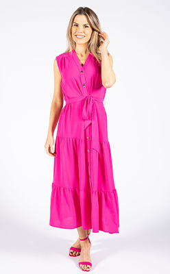 Pamela-Scott---THE-TREND-ROOM-FUCHSIA-TIRED-BUTTON-DOWN-DRESS