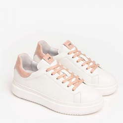 Murphy's-Shoes---NeroGiardini---White-Laced-Trainers-with-a-Pink-Trim