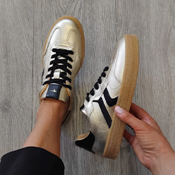 Murphy's-Shoes---Tamaris---23723-Gold-Trainer-with-a-Black-Trim