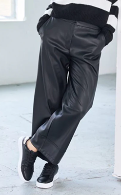 Nina's-Boutique---NAYA-NAW25260-Wide-leg-leatherette-trouser-with-band-at-hem