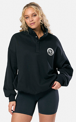 Snap Collar Varsity Sweatshirt in Black