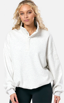 Gym+Coffee---Snap-Collar-Sweatshirt-in-White-Marl