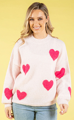 Zapara Love Heart Fluffy Knit Jumper - Rose