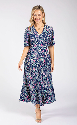 Zapara Pretty Floral Print V-Neck Midi Dress Zapara Pretty Floral Print V-Neck Midi Dress