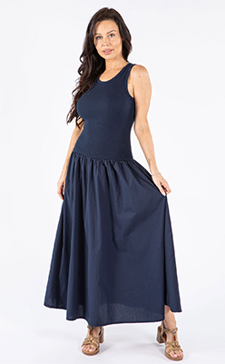 Zapara Ribbed Bodice Sleeveless Maxi Dress
