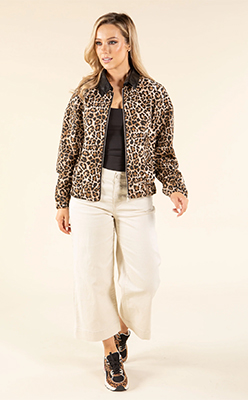 Zapara Leopard Denim Bomber Jacket