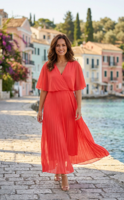 Emporium Olivia Plisse Pleated Wrap Midi Dress
