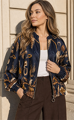 Sophie B Horse Print Satin Bomber Jacket Sophie B Horse Print Satin Bomber Jacket<br />