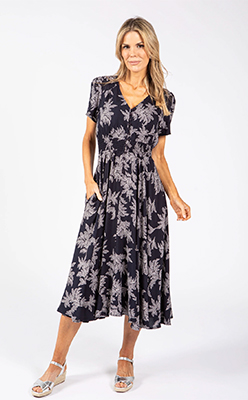 Stella Leaf Print Buttoned Midi Dress Stella Leaf Print Buttoned Midi Dress