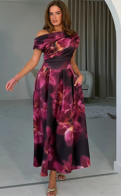 Girl In Mind Betty Asymmetric Floral Midi Dress<br />
