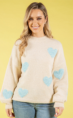 Zapara Love Heart Fluffy Knit Jumper - Off White