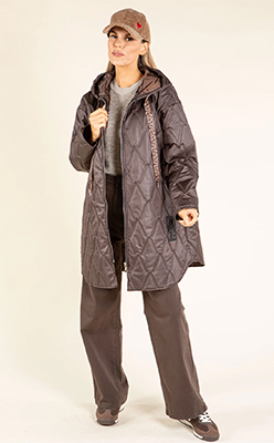 Zapara Hooded Quilted Long Jacket