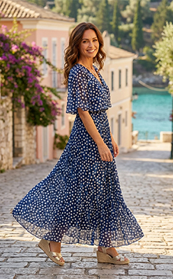 Emporium Polka Dot Plisse Pleated Wrap Midi Dress