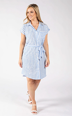 Zapara Roray Linen Look Striped Shirt Dress Zapara Roray Linen Look Striped Shirt Dress