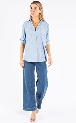 Sophie B Lurex Pinstripe V Neck Shirt