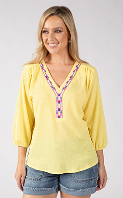 Zapara Brielle Aztec Trim Blouse Zapara Brielle Aztec Trim Blouse<br />