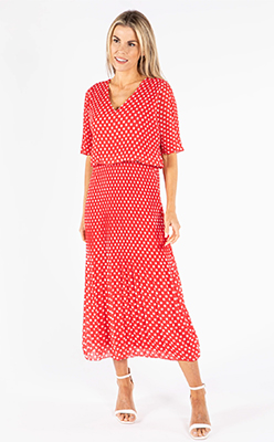 Emporium Plisse Pleat Polka Dot Dress