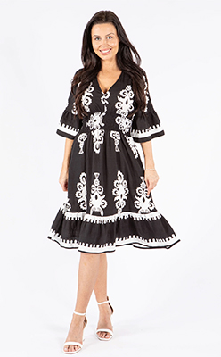 Pamela Scott Shirred Waist V-Neck Dress