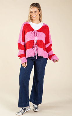Zapara Striped Tie Front Knit Cardigan