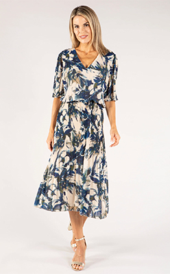 Emporium Floral Plisse Pleated Pop Over Dress