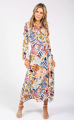 Zapara Leaf Print Wrap Midi Dress Zapara Leaf Print Wrap Midi Dress