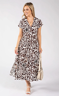 Zapara Kiki Leaf Print Midi Dress Zapara Kiki Leaf Print Midi Dress<br />