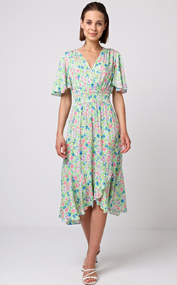 Pamela-Scott---Angeleye-Shirred-Waist-Wrap-Top-Flutter-Sleeve-Midi-Dress