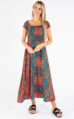 Pamela-Scott---Pamela-Scott-Smocking-Bodice-Aztec-Print-Dress