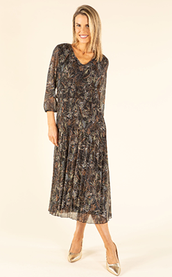 Pamela-Scott---Sophie-B-Botanic-Print-V-Neck-Midi-Pleated-Dress