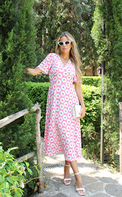 Pamela-Scott---Zapara-Daisy-Print-Angel-Sleeve-Dress