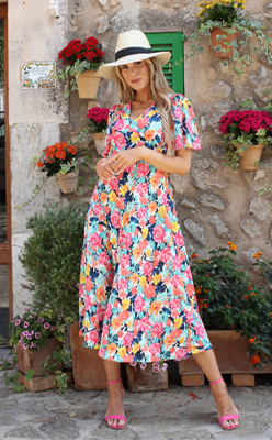 Pamela-Scott---Zapara-Floral-Print-Angel-Sleeve-Dress