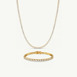 Tennis Necklace & Bracelet Set in Gold