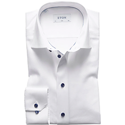 Eton Slim Fit Signature Twill Shirt - White (Navy Details)