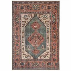 Kukoon---Flatwoven-Washable-Distressed-Terracotta-Green-Boho-Rug---Faro