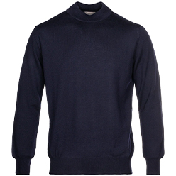 Louis Copeland Merino Wool Mock Neck Navy
