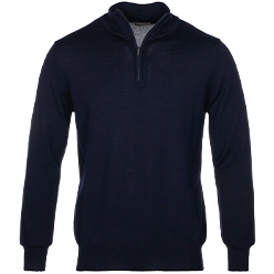 Louis Copeland Half Zip Mock Neck Jumper Navy