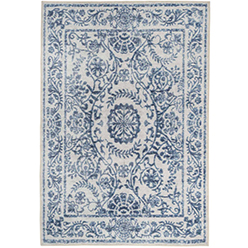 Flatwoven Washable Distressed Blue Damask Rug - Bala Flatwoven Washable Distressed Blue Damask Rug - Bala