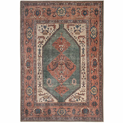 Flatwoven Washable Distressed Terracotta Green Boho Rug - Faro Flatwoven Washable Distressed Terracotta Green Boho Rug - Faro