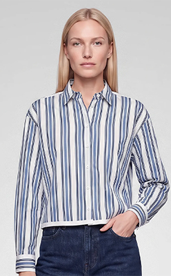 Marc Aurel 5391A-11306-500052 Boxy Striped Shirt Patchwork Slits & Hem Marc Aurel 5391A-11306-500052 Boxy Striped Shirt Patchwork Slits & Hem<br />
