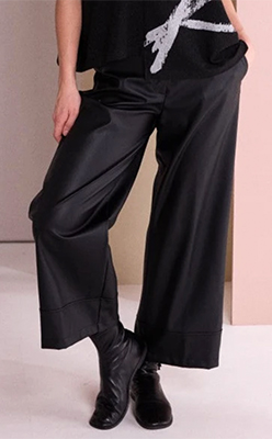NAYA NAW26296 Wide Leg Leatherette Trouser With Hem Panel NAYA NAW26296 Wide Leg Leatherette Trouser With Hem Panel<br />
