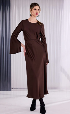 Nina's-Boutique---Kate-Cooper-KCAW26128-Satin-Round-Neck-Dress-With-Flared-Sleeve-And-Tie-Belt